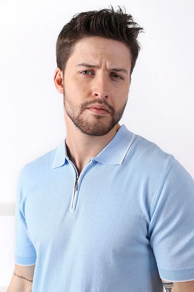 Ferraro Tricou pentru bărbați, 100% bumbac, cu fermoar, cu guler cu dungi