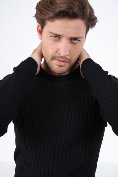 Ferraro Siyah Bisiklet Yaka Fitilli Erkek Pamuk Kazak