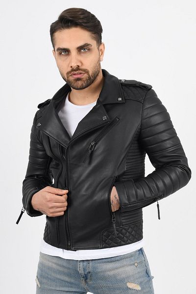ALİN Venus Men's Black Biker Leather Jacket - Genuine Leather