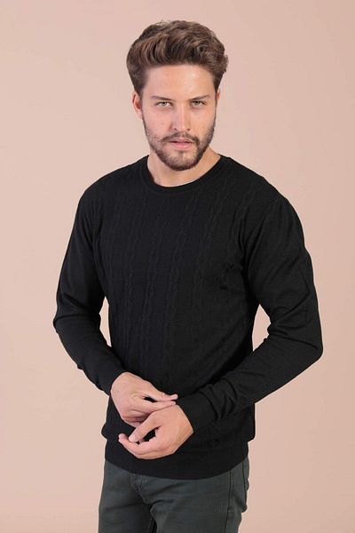 Ferraro Ανδρικό μαύρο μάλλινο πουλόβερ με λαιμόκοψη