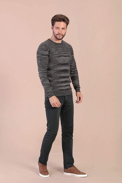 Ferraro Мъжки кафяв пуловер с кръгло деколте от суперфина вълна 3974