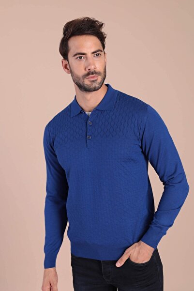 Ferraro Erkek  Saks  Polo Yaka Superfine Yün Kazak