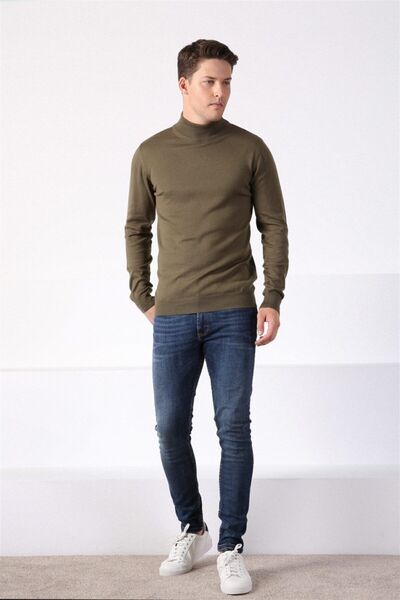 Ferraro Erkek Haki Yarım Balıkçı Yaka Pamuk Kazak