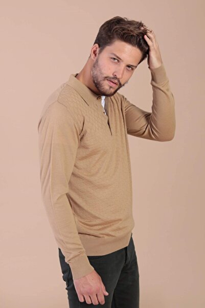 Ferraro Erkek  Camel  Polo Yaka Superfine Yün Kazak