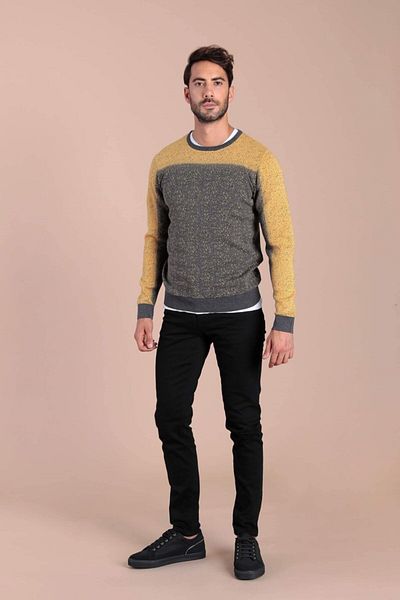 Ferraro Ανδρικό πουλόβερ Anthracite Crew Neck από βαμβακερό μετάξι
