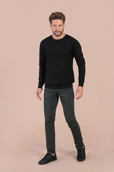 Ferraro Ανδρικό μαύρο μάλλινο πουλόβερ με λαιμόκοψη