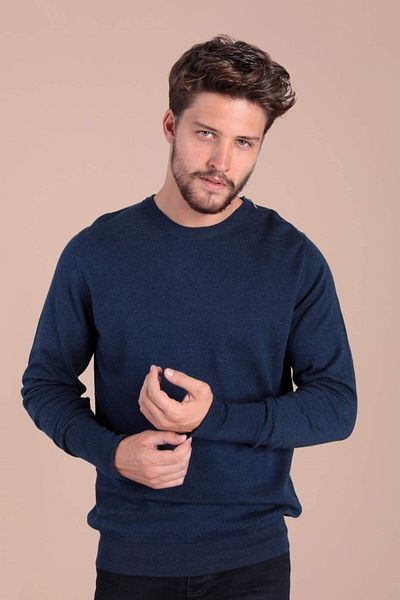 Ferraro Ανδρικό πουλόβερ Navy Blue Crew Neck Cotton Silk -3901 F
