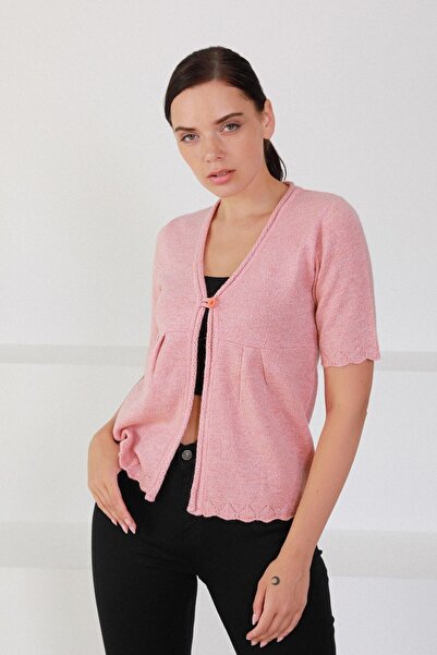 Ferraro Women's Pink V-Neck Single Button Knitwear Cardigan