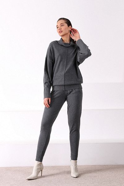 Ferraro Women's Anthracite Pocketed Skinny Leg Cashmere Knitwear Trousers