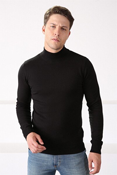 Ferraro Erkek Siyah Yarım Balıkçı Yaka Pamuk Kazak