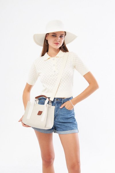Solex Women's Creme Canvas Cross Strap Mini the Tote Bag Hand Shoulder Bag