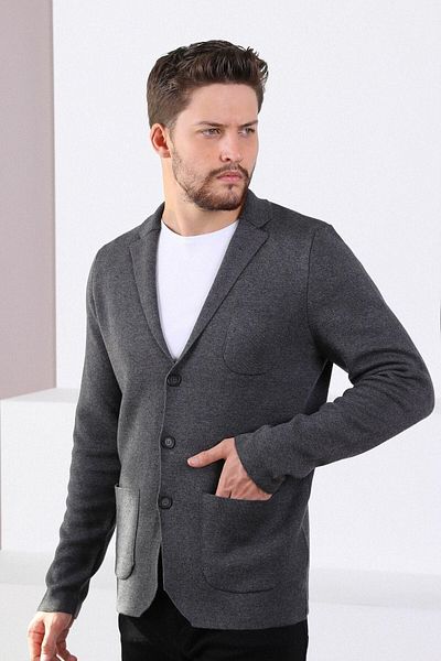 Ferraro Ανδρικό πλεκτό μπουφάν Anthracite με τρία κουμπιά λεπτό βαμβακερό