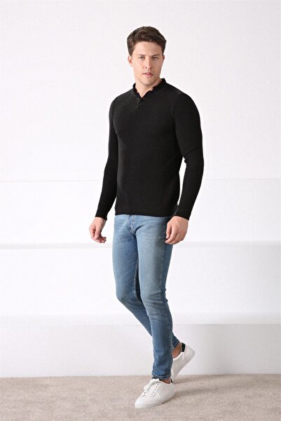 Ferraro Men's Black Crew Neck Cotton Sweater