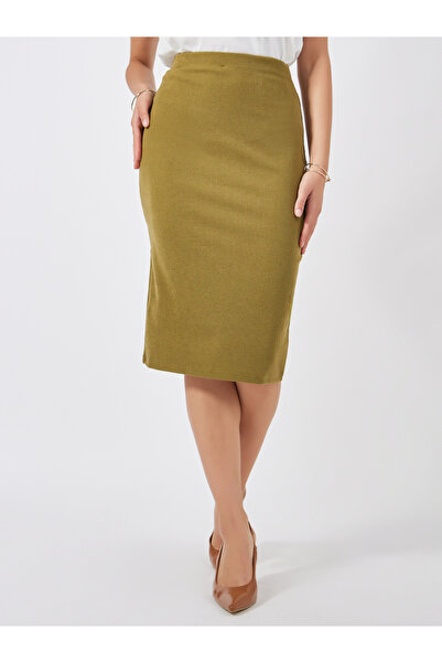 Styli تنورة ميدي مضلعة مع حزام خصر مطاطي