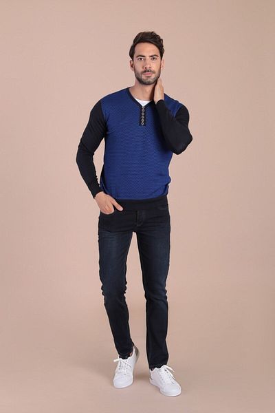 Ferraro Ανδρικό πουλόβερ Navy Blue V-Neck Superfine Wool