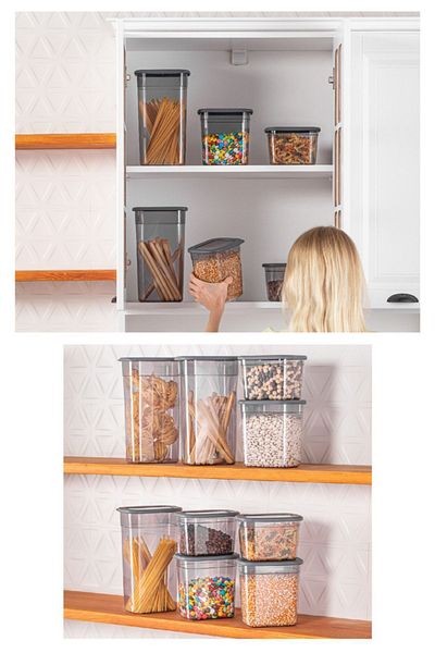 Vienev Set of 9 Long Rectangular Storage Container with Poly Transparent Lid 3.2 Liters