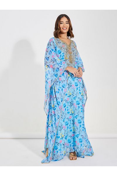 Maxim Creation By Styli Floral Print Kaftan with Embroidery Panel