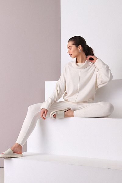 Ferraro Women's Ecru Degaje Collar Cashmere Knitwear Sweater