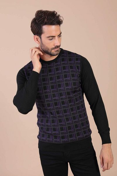 Ferraro Pulover negru din lână superfină pentru bărbați