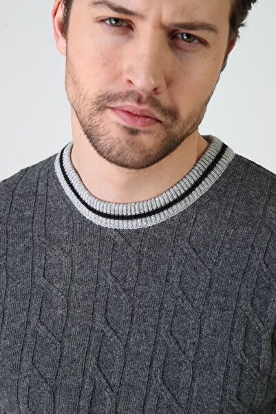 Ferraro Smoked/a.gray Crew Neck 100% Lamb Wool Men's Sweater
