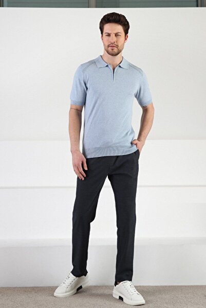 Ferraro Cristello Zippered Polo Collar 100% Cotton Men's Knitwear T-shirt