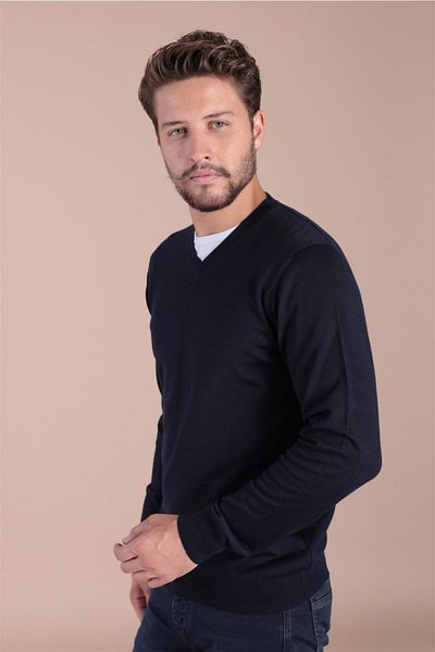 Ferraro Ανδρικό πουλόβερ Navy Blue V-Neck Superfine Wool 3997 V