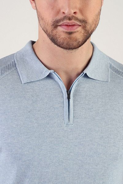 Ferraro Ανδρικό πλεκτό μπλουζάκι Cristello με φερμουάρ Polo Neck 100% βαμβάκι