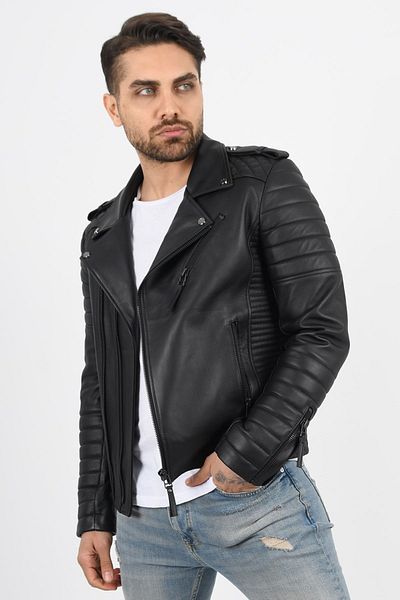 ALİN Venus Men's Black Biker Leather Jacket - Genuine Leather