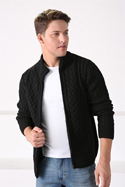 Ferraro سترة صوفية سميكة بسحاب أسود للرجال