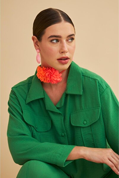 Basicpark Raxy Pocketed and Ribbed Linen Green Shirt and Trousers Set