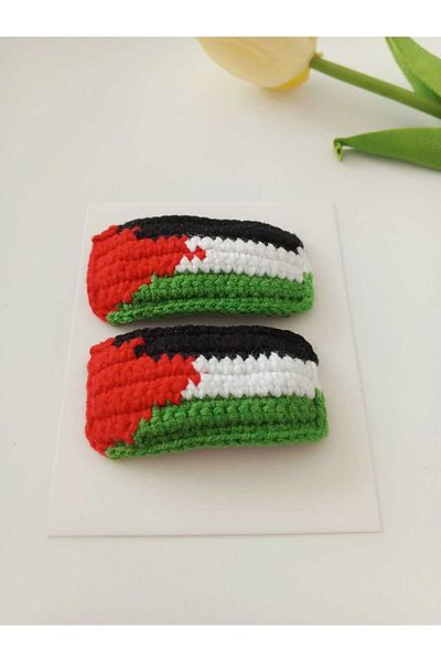 Kadın Girişimciler Atölyesi Palestine State Flag Special Design 100% Cotton Handmade Set of 2 Snap Buckles