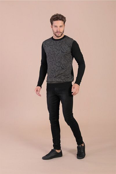 Ferraro Pulover negru din lână superfină pentru bărbați