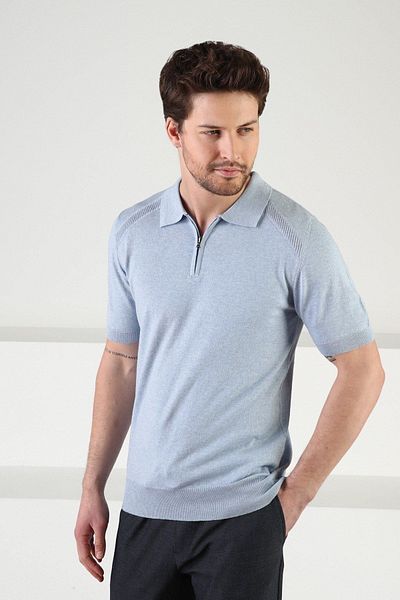 Ferraro Ανδρικό πλεκτό μπλουζάκι Cristello με φερμουάρ Polo Neck 100% βαμβάκι