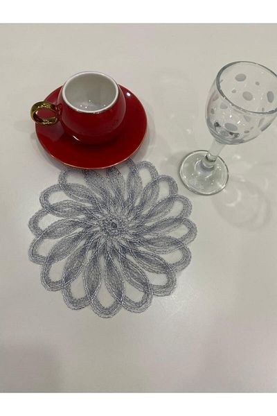 İNCİ ÇEYİZ 6 bucăți de șervețel și subțire pentru prezentare pentru cafea, brodate cu modele de trandafiri din tul Imagine