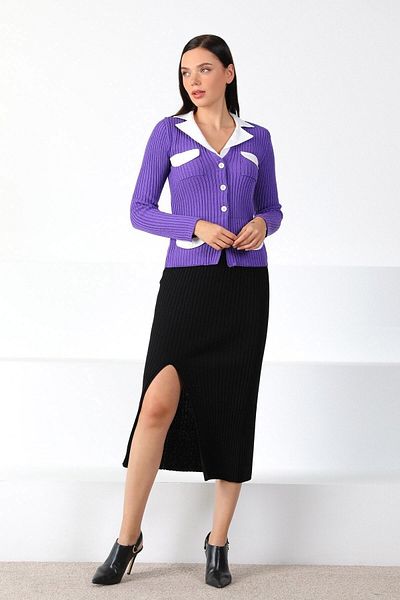 Ferraro Women's Lilac Shirt Collar Knitwear Cardigan