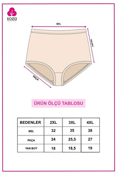 koza iç giyim Women's 5-Piece Lycra Curve Large Size Oversize Extra High Waist Panties