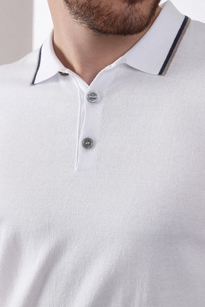 Ferraro Tricou pentru bărbați, 100% bumbac, cu guler cu dungi alb/bej