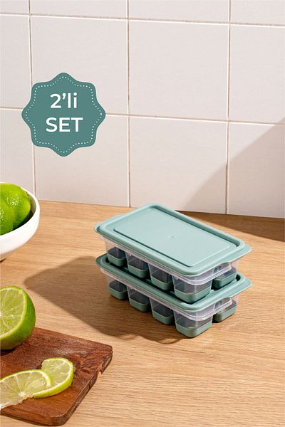 Vienev 2-Piece Silicone Ice Mold with 8 Compartments - Mint