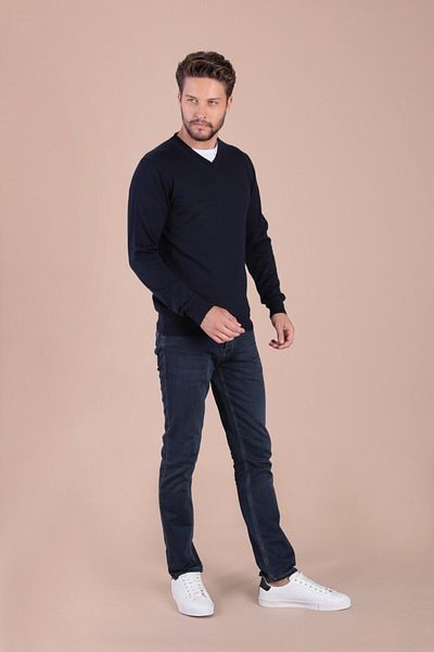 Ferraro Ανδρικό πουλόβερ Navy Blue V-Neck Superfine Wool 3997 V