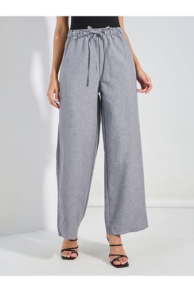 Styli Straight Fit Linen Look Pants with Drawstrings