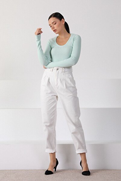 Ferraro Women's Mint Square Collar Long Sleeve Knitwear Sweater