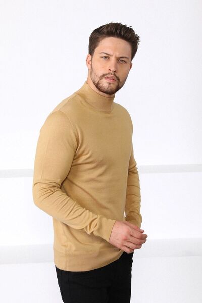 Ferraro K.beige Half Turtleneck 100% Cotton Men's Knitwear Sweater