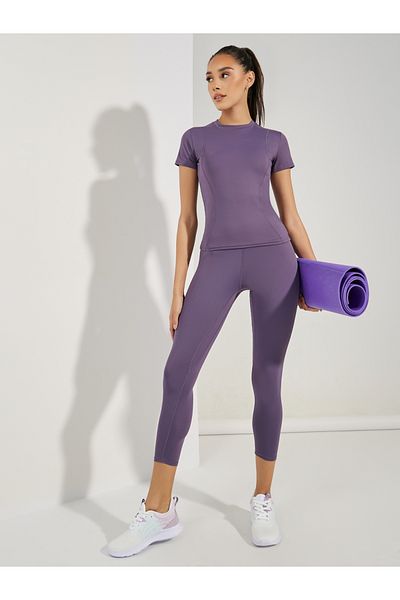Styli Stitch Detail Short Sleeves Top & Leggings Set