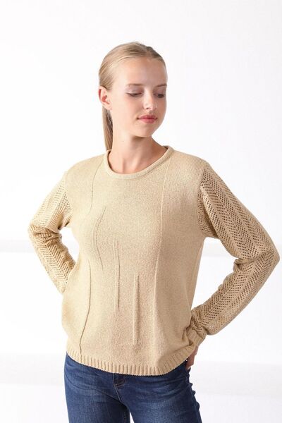 Ferraro Women's Beige Round Neck Knitwear Sweater