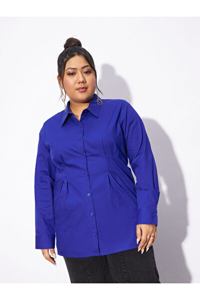 Sassafras By Styli Plus Poplin Pleated Slim Waist Shirt