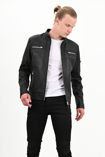 ALİN Beckham Men's Black Genuine Leather Sports Jacket