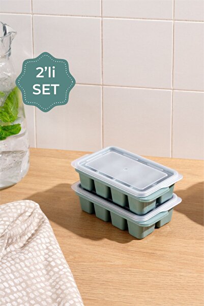 Vienev Φόρμα πάγου 2 τεμαχίων μέντας 8 διαμερισμάτων με διάφανο καπάκι