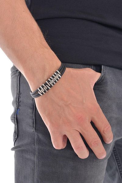 LABALABA Men's 3 Sira Knitted Printed Rubber Cord Steel Bracelet