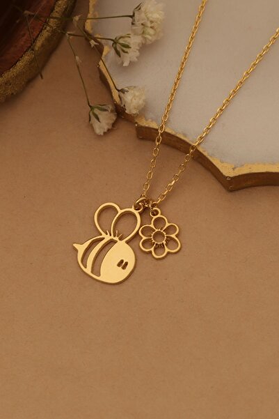 Nox Jewelry 925 Ayar Gümüş Çiçek Detaylı Arı Kolye Gümüş