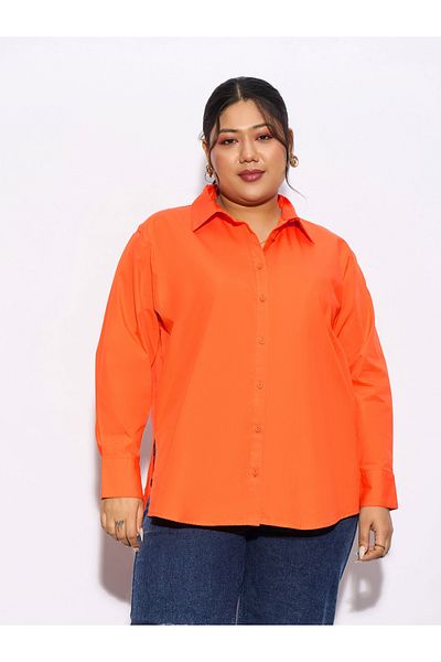 Sassafras By Styli Plus Solid Poplin Shirt with Full Button Closure
